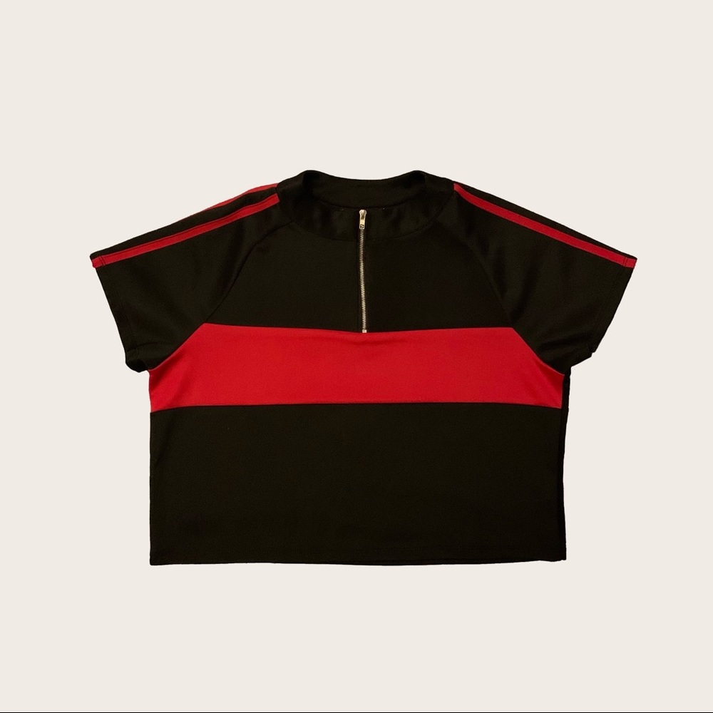 Ups & Downs Striped Zip Up Crop Top